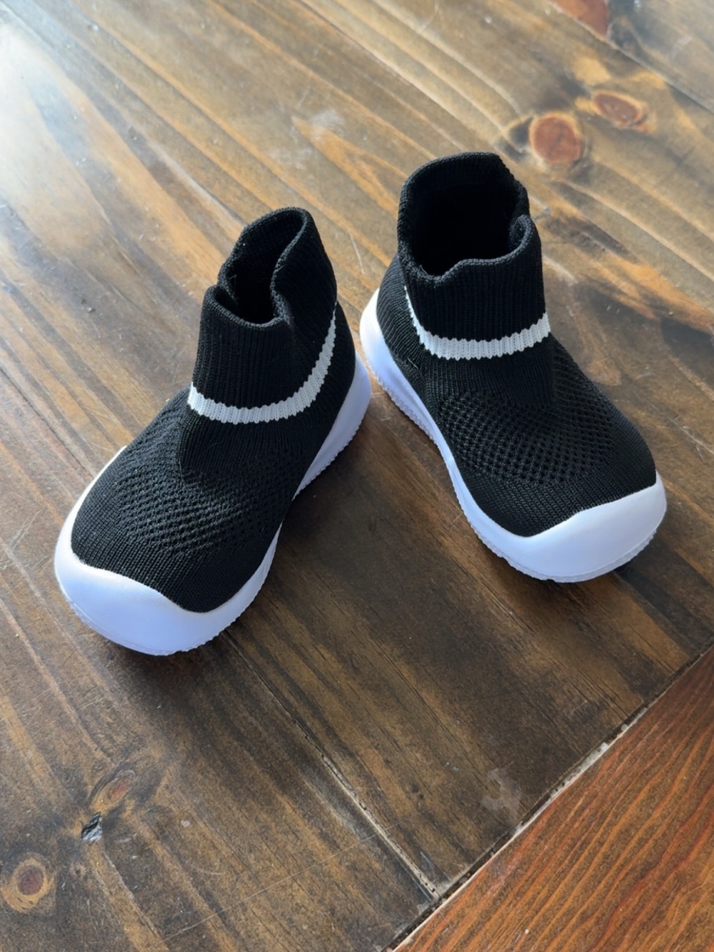 Kids Black Knit Slip-On Sneakers with White Sole
